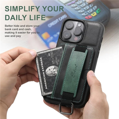 SUTENI H13 For iPhone 15 Pro Max Case PU Leather Coated PC+TPU Phone Shell with Kickstand, Card Slot