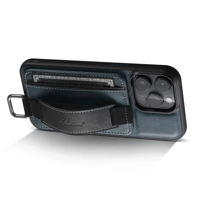 SUTENI H13 For iPhone 15 Pro Max Case PU Leather Coated PC+TPU Phone Shell with Kickstand, Card Slot