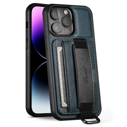 SUTENI H13 For iPhone 15 Pro Max Case PU Leather Coated PC+TPU Phone Shell with Kickstand, Card Slot