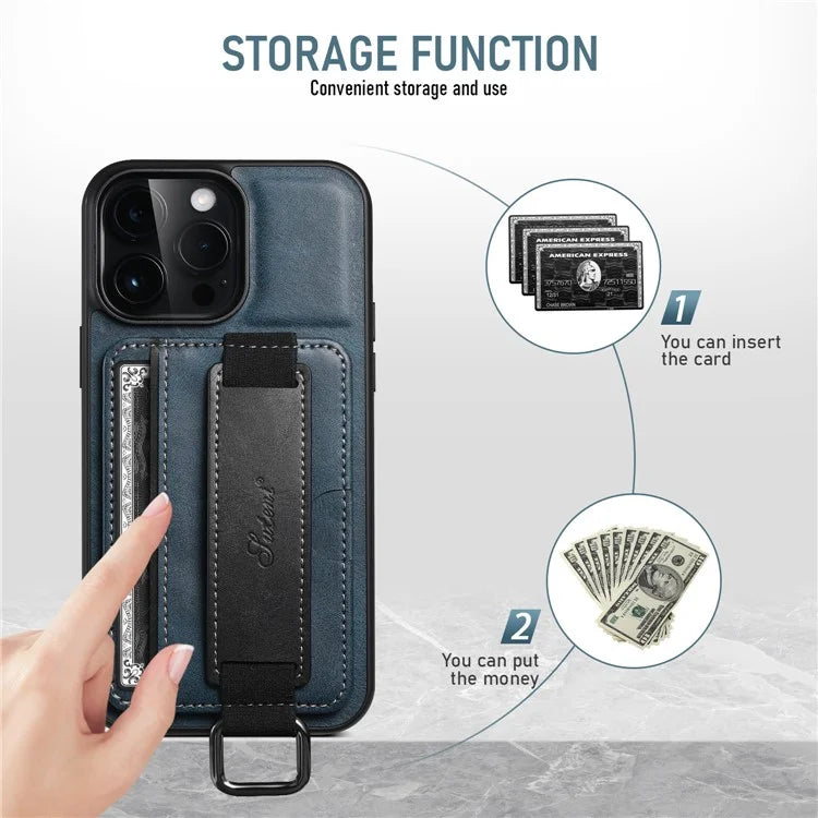 SUTENI H13 For iPhone 15 Pro Max Case PU Leather Coated PC+TPU Phone Shell with Kickstand, Card Slot