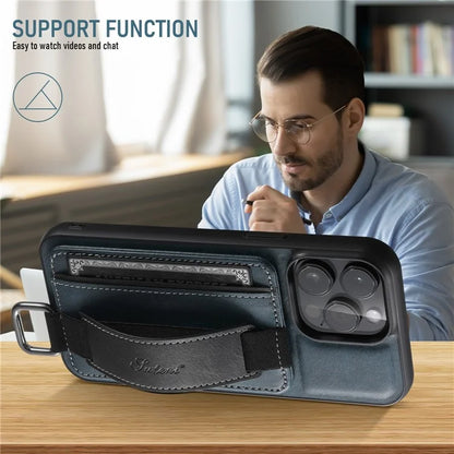SUTENI H13 For iPhone 15 Pro Max Case PU Leather Coated PC+TPU Phone Shell with Kickstand, Card Slot