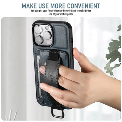 SUTENI H13 For iPhone 15 Pro Max Case PU Leather Coated PC+TPU Phone Shell with Kickstand, Card Slot