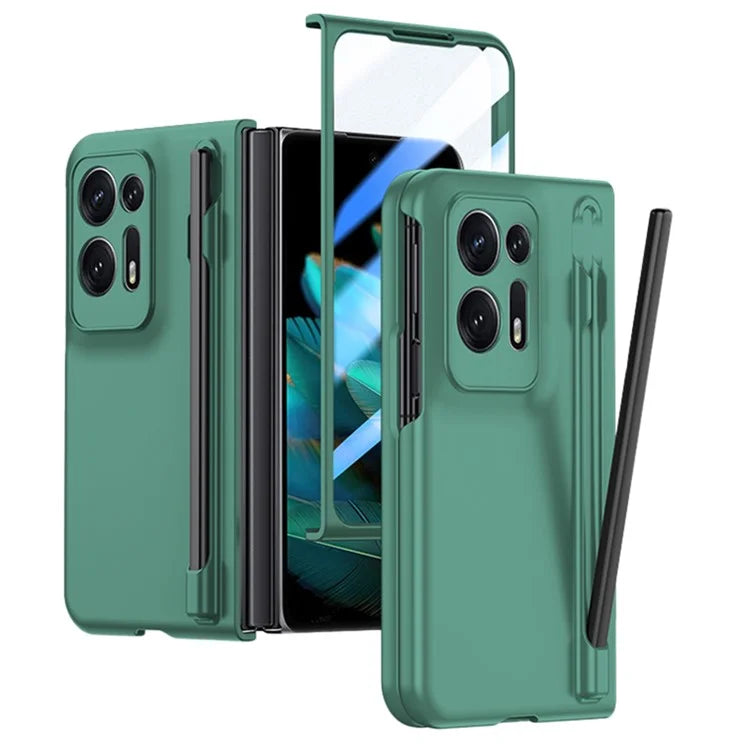 For Oppo Find N2 5G PC Phone Case Skin Touch Phone Cover with Tempered Glass Film / Stylus Pen
