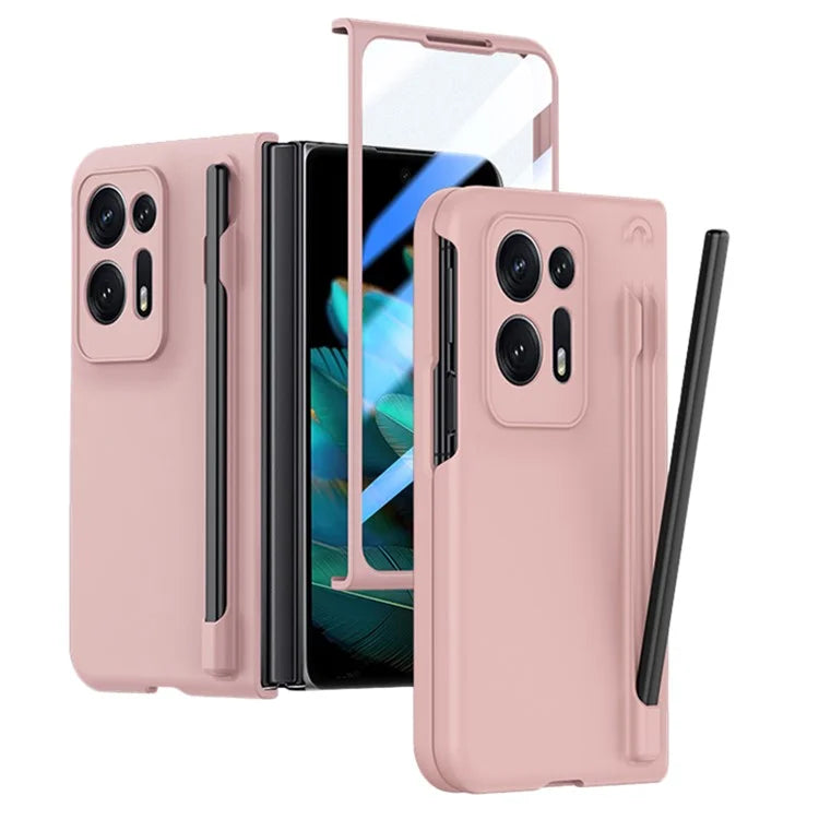 For Oppo Find N2 5G PC Phone Case Skin Touch Phone Cover with Tempered Glass Film / Stylus Pen
