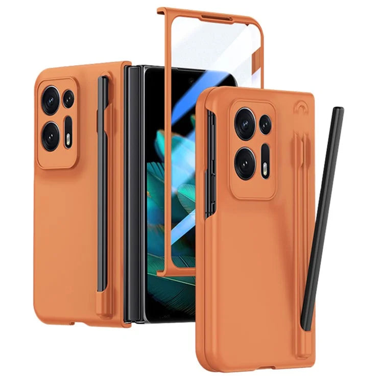 For Oppo Find N2 5G PC Phone Case Skin Touch Phone Cover with Tempered Glass Film / Stylus Pen