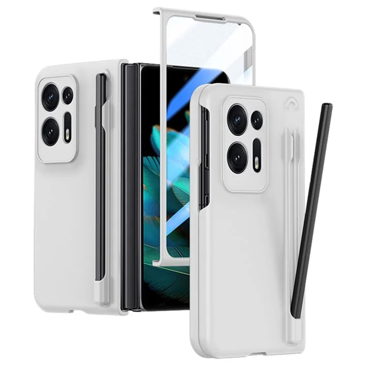 For Oppo Find N2 5G PC Phone Case Skin Touch Phone Cover with Tempered Glass Film / Stylus Pen