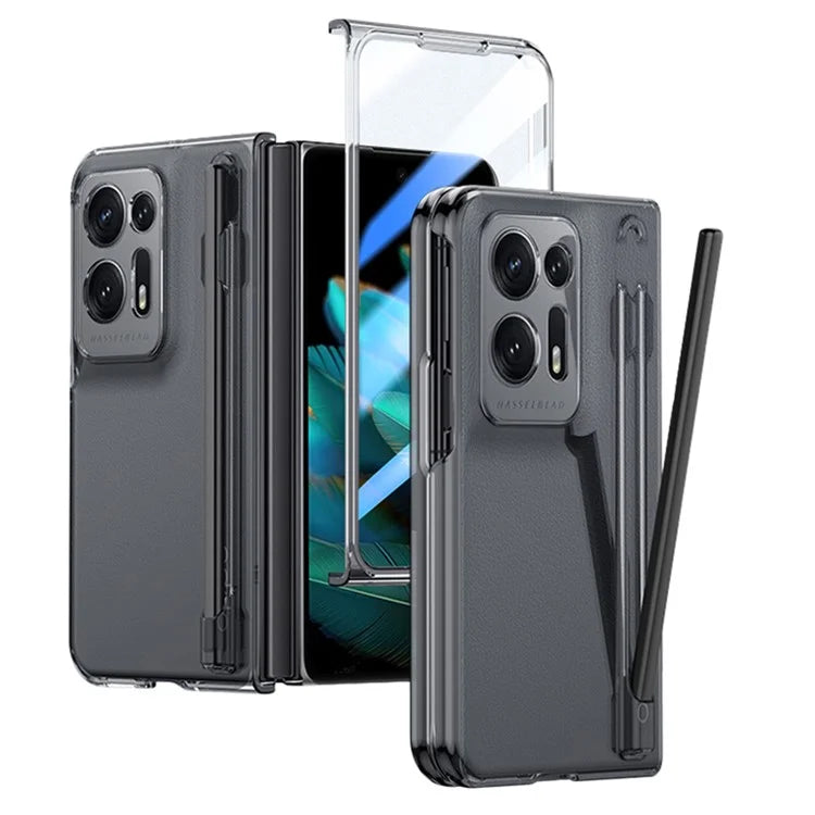 For Oppo Find N2 5G PC Phone Case Skin Touch Phone Cover with Tempered Glass Film / Stylus Pen