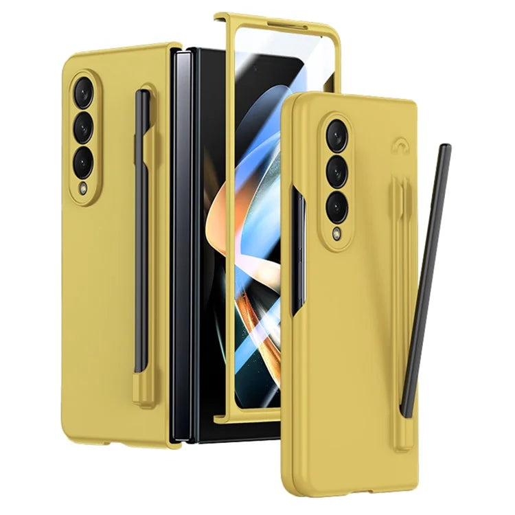 For Samsung Galaxy Z Fold4 5G Phone Case PC Protective Cover with Tempered Glass Film / Stylus Pen