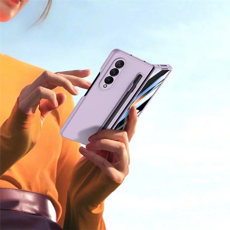 For Samsung Galaxy Z Fold4 5G Phone Case PC Protective Cover with Tempered Glass Film / Stylus Pen