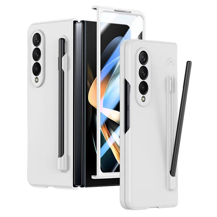 For Samsung Galaxy Z Fold4 5G Phone Case PC Protective Cover with Tempered Glass Film / Stylus Pen