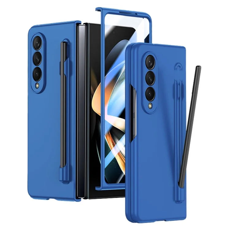 For Samsung Galaxy Z Fold4 5G Phone Case PC Protective Cover with Tempered Glass Film / Stylus Pen