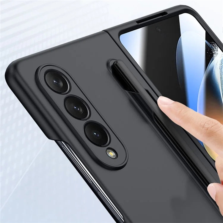 For Samsung Galaxy Z Fold4 5G Phone Case PC Protective Cover with Tempered Glass Film / Stylus Pen