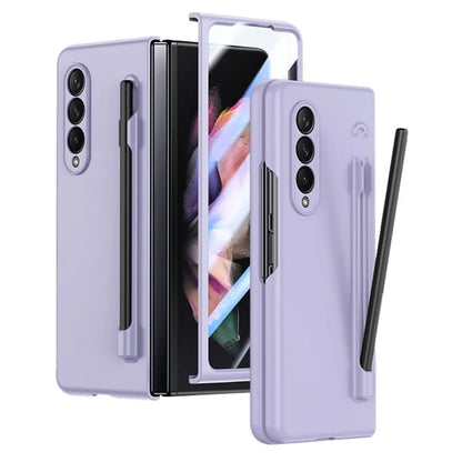 For Samsung Galaxy Z Fold3 5G Case Skin Feel Phone Cover with Tempered Glass Film / Stylus Pen