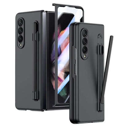 For Samsung Galaxy Z Fold3 5G Case Skin Feel Phone Cover with Tempered Glass Film / Stylus Pen