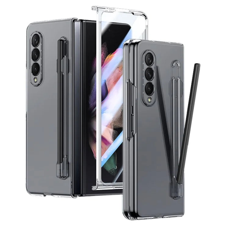 For Samsung Galaxy Z Fold3 5G Case Skin Feel Phone Cover with Tempered Glass Film / Stylus Pen