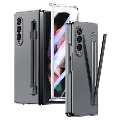 For Samsung Galaxy Z Fold3 5G Case Skin Feel Phone Cover with Tempered Glass Film / Stylus Pen