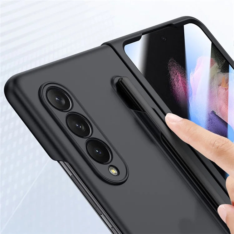 For Samsung Galaxy Z Fold3 5G Case Skin Feel Phone Cover with Tempered Glass Film / Stylus Pen
