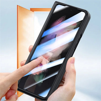 For Samsung Galaxy Z Fold3 5G Case Skin Feel Phone Cover with Tempered Glass Film / Stylus Pen