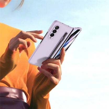 For Samsung Galaxy Z Fold3 5G Case Skin Feel Phone Cover with Tempered Glass Film / Stylus Pen