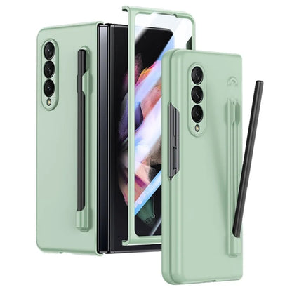 For Samsung Galaxy Z Fold3 5G Case Skin Feel Phone Cover with Tempered Glass Film / Stylus Pen