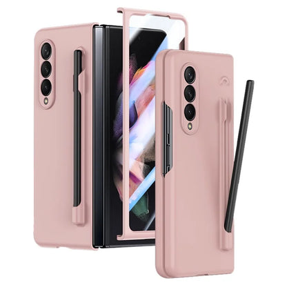 For Samsung Galaxy Z Fold3 5G Case Skin Feel Phone Cover with Tempered Glass Film / Stylus Pen