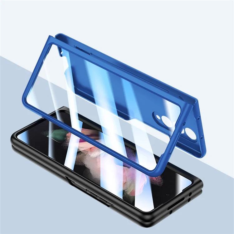 For Samsung Galaxy Z Fold3 5G Case Skin Feel Phone Cover with Tempered Glass Film / Stylus Pen