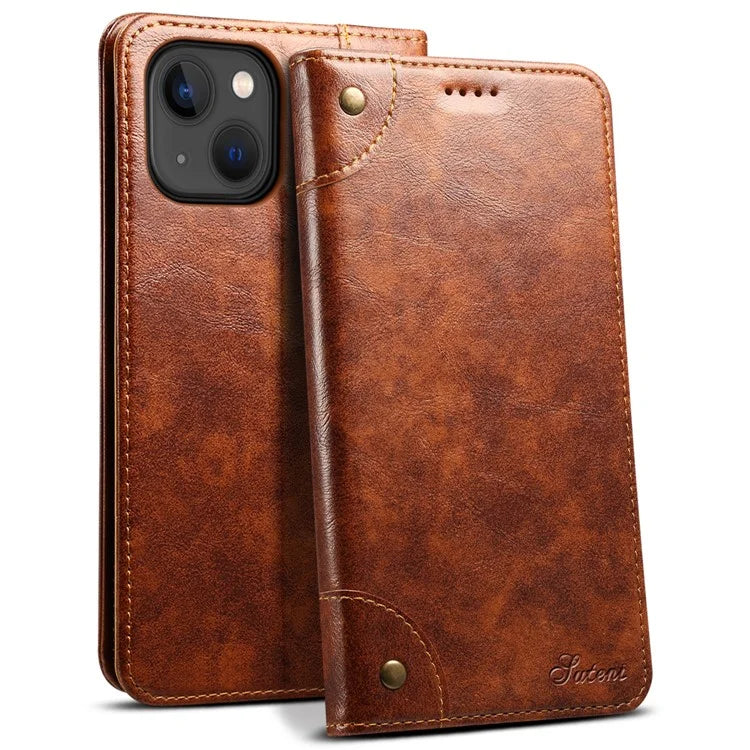 SUTENI For iPhone 15 Plus Magnetic Case Drop-resistant PU Leather Card Holder Phone Protector