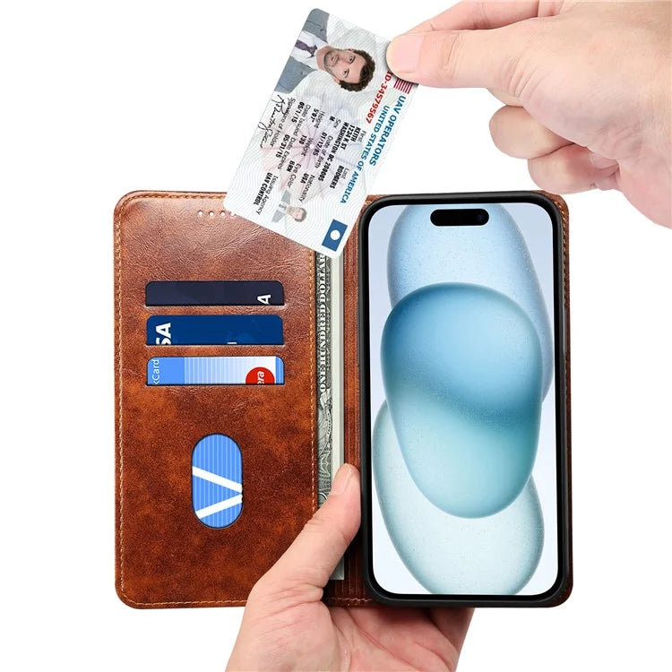 SUTENI For iPhone 15 Plus Magnetic Case Drop-resistant PU Leather Card Holder Phone Protector
