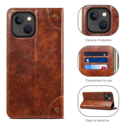 SUTENI For iPhone 15 Plus Magnetic Case Drop-resistant PU Leather Card Holder Phone Protector