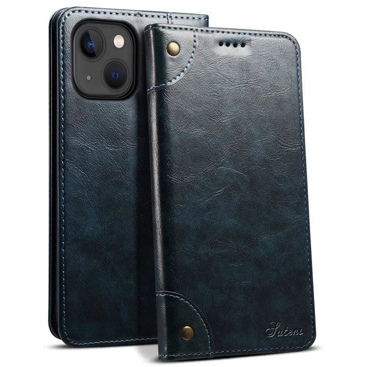 SUTENI For iPhone 15 Plus Magnetic Case Drop-resistant PU Leather Card Holder Phone Protector
