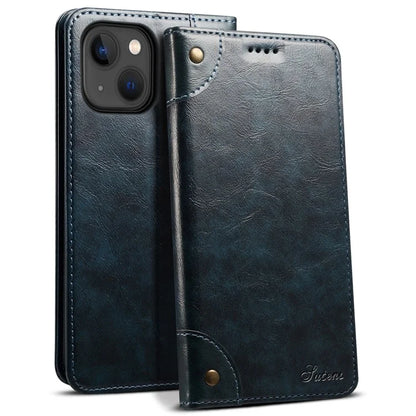 SUTENI For iPhone 15 Plus Magnetic Case Drop-resistant PU Leather Card Holder Phone Protector