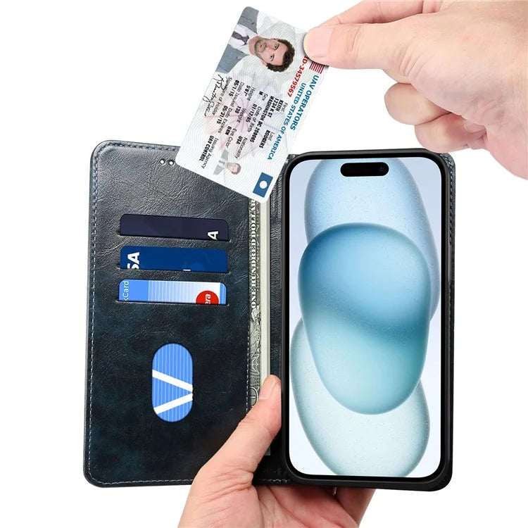 SUTENI For iPhone 15 Plus Magnetic Case Drop-resistant PU Leather Card Holder Phone Protector