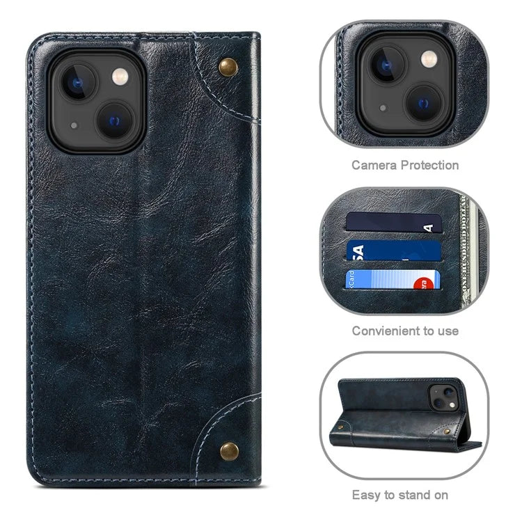 SUTENI For iPhone 15 Plus Magnetic Case Drop-resistant PU Leather Card Holder Phone Protector