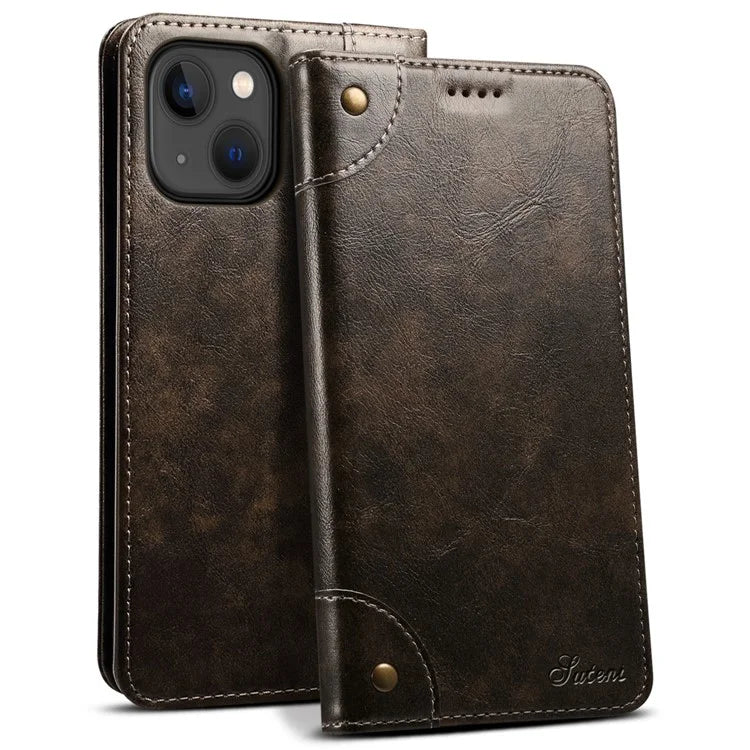 SUTENI For iPhone 15 Plus Magnetic Case Drop-resistant PU Leather Card Holder Phone Protector