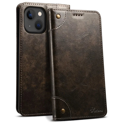 SUTENI For iPhone 15 Plus Magnetic Case Drop-resistant PU Leather Card Holder Phone Protector