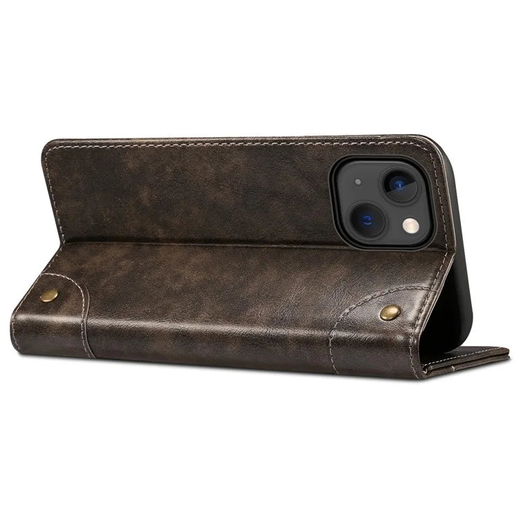 SUTENI For iPhone 15 Plus Magnetic Case Drop-resistant PU Leather Card Holder Phone Protector