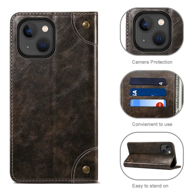 SUTENI For iPhone 15 Plus Magnetic Case Drop-resistant PU Leather Card Holder Phone Protector