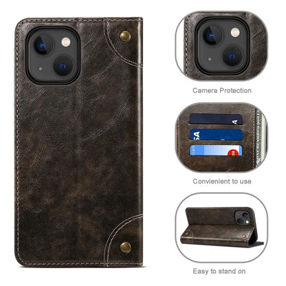 SUTENI For iPhone 15 Plus Magnetic Case Drop-resistant PU Leather Card Holder Phone Protector