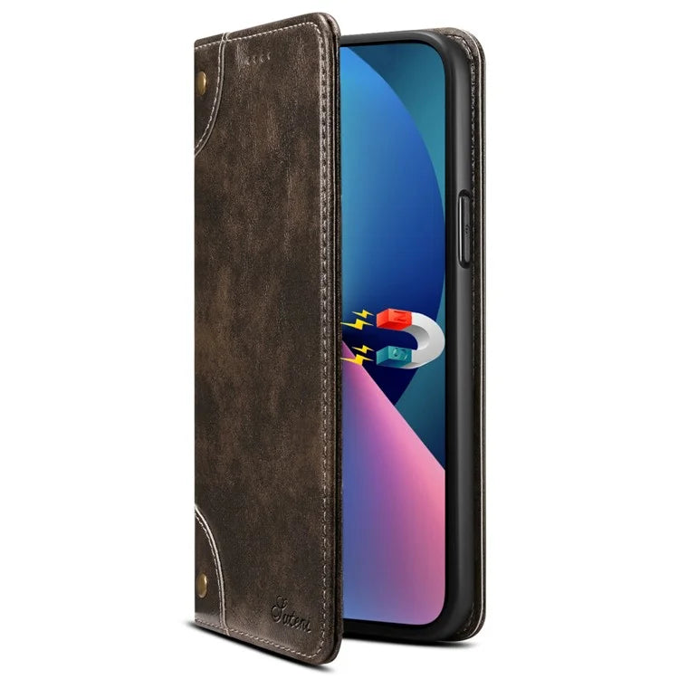 SUTENI For iPhone 15 Plus Magnetic Case Drop-resistant PU Leather Card Holder Phone Protector