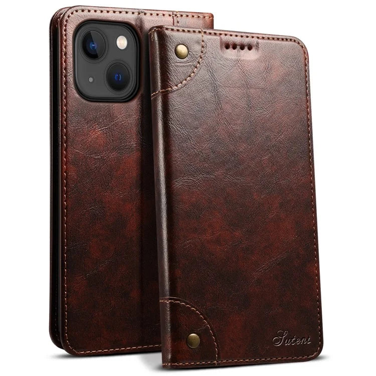 SUTENI For iPhone 15 Plus Magnetic Case Drop-resistant PU Leather Card Holder Phone Protector