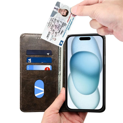 SUTENI For iPhone 15 Plus Magnetic Case Drop-resistant PU Leather Card Holder Phone Protector