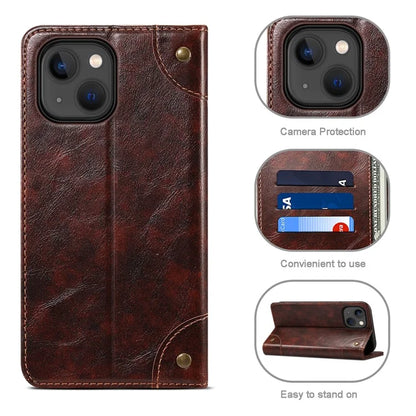SUTENI For iPhone 15 Plus Magnetic Case Drop-resistant PU Leather Card Holder Phone Protector