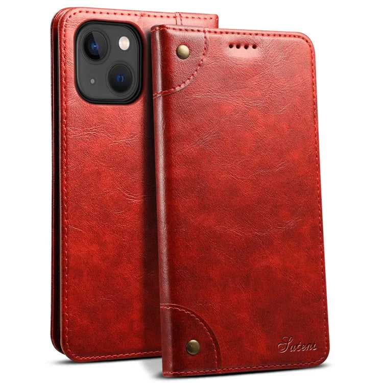 SUTENI For iPhone 15 Plus Magnetic Case Drop-resistant PU Leather Card Holder Phone Protector