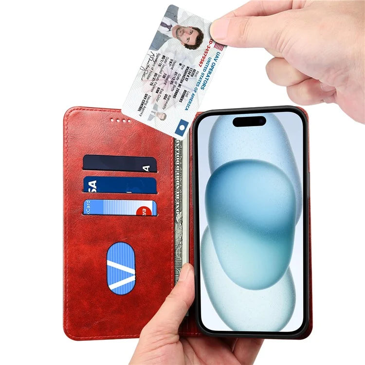 SUTENI For iPhone 15 Plus Magnetic Case Drop-resistant PU Leather Card Holder Phone Protector