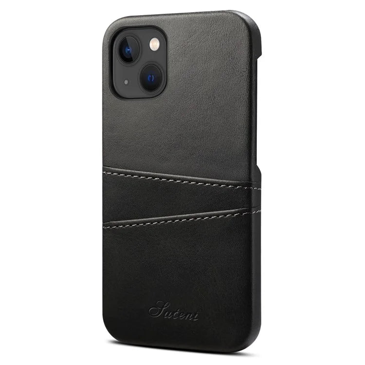 SUTENI For iPhone 15 Plus Phone Case Calf Texture Dual Card Slots