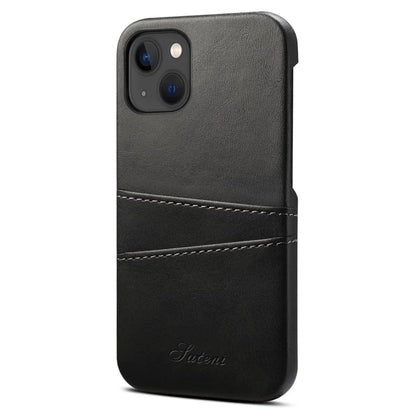 SUTENI For iPhone 15 Plus Phone Case Calf Texture Dual Card Slots