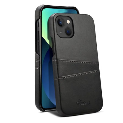 SUTENI For iPhone 15 Plus Phone Case Calf Texture Dual Card Slots