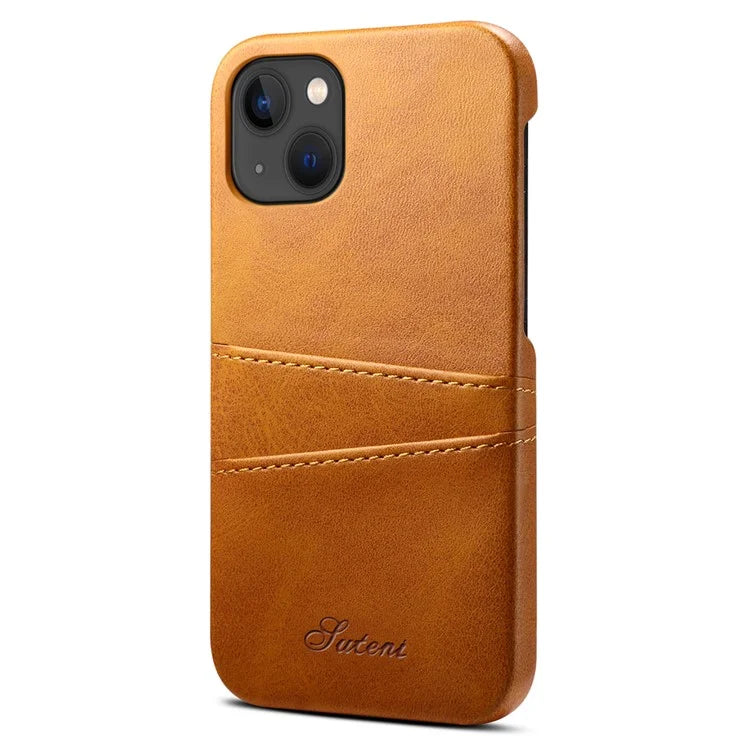 SUTENI For iPhone 15 Plus Phone Case Calf Texture Dual Card Slots