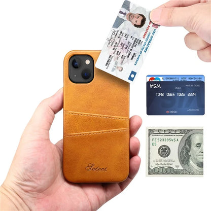 SUTENI For iPhone 15 Plus Phone Case Calf Texture Dual Card Slots