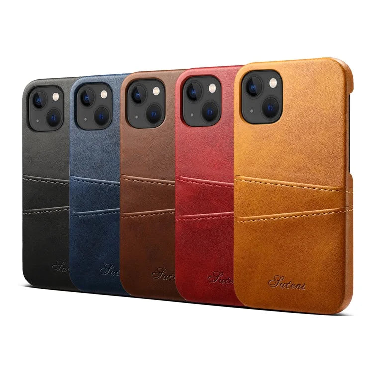 SUTENI For iPhone 15 Plus Phone Case Calf Texture Dual Card Slots
